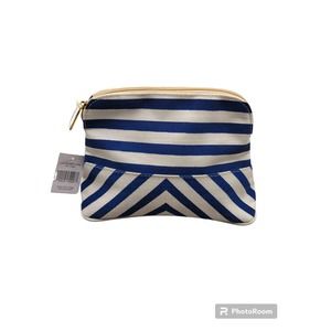 Covergirl & Olay Cosmetic White/Blue Stripe Pouch, Gold Zipper, Travel Size NWT